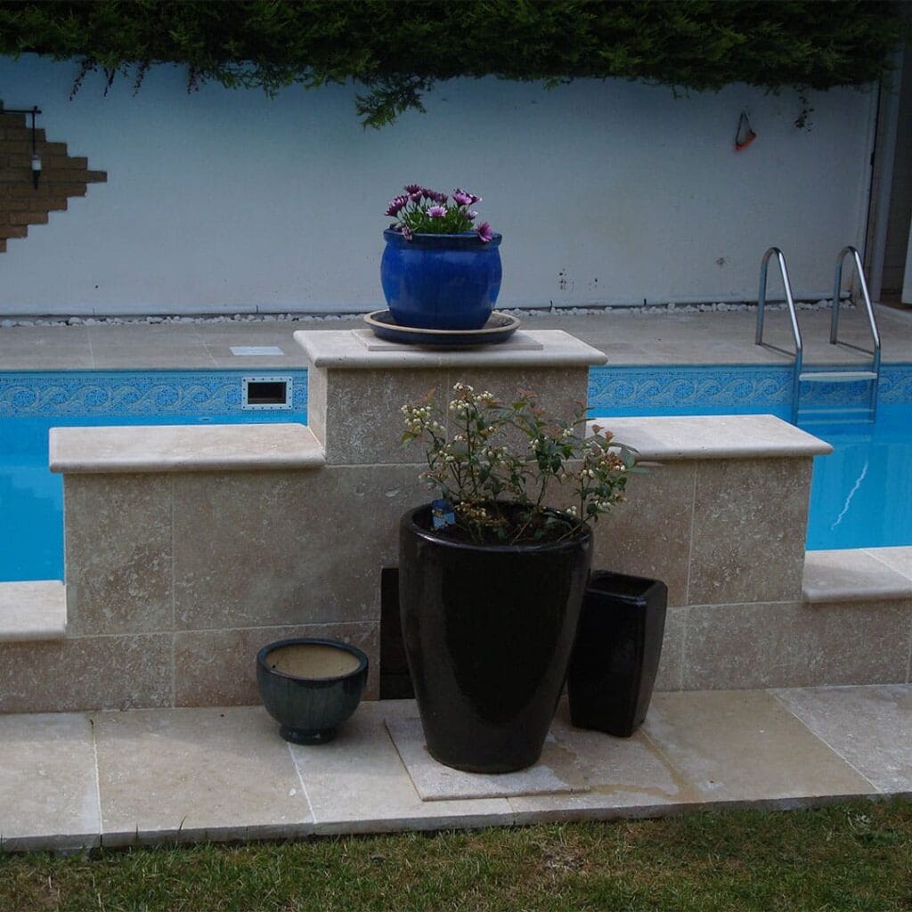 A professional swimming pool installation with beauty, showcasing construction.